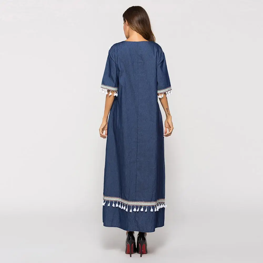 Good quality  Jean With Tassel Dress Abaya Muslim Dress For Women