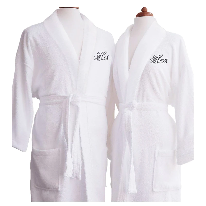 Custom Logo Shawl Collar White 100% Cotton Home & Hotel Terry Bath Robe
