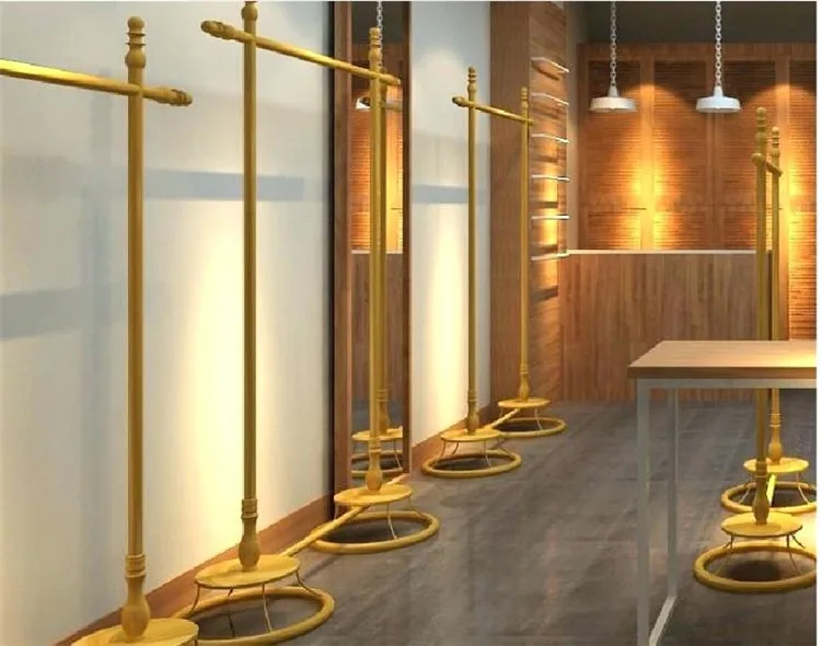 Boutique Fashion Shop Supplies Stainless Steel Hanger Frame Floor Display Stand Clothes Brass Display Rack