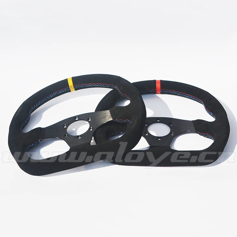 Universal 13 inch D Style Racing Steering Wheel Suede Leather With 3 Color Stitch