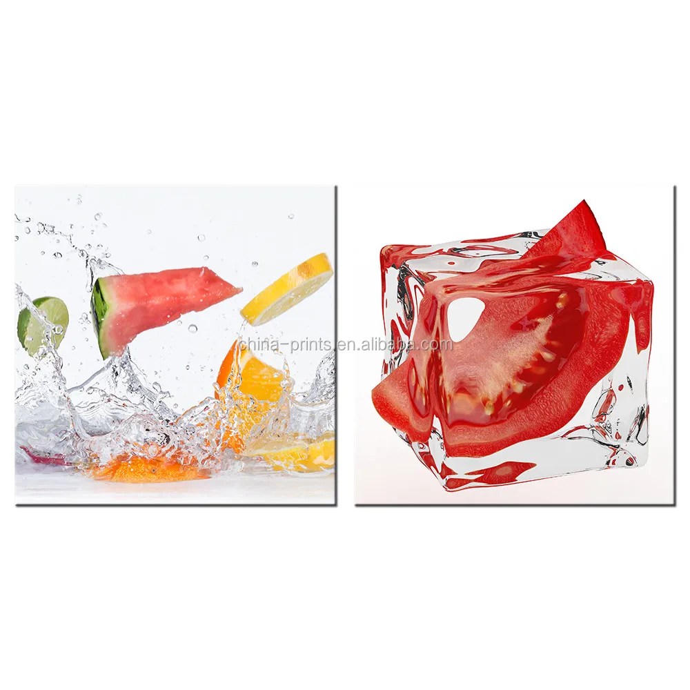 2 Pieces/Tomato Ice Cube Canvas Painting/Cool Summer Canvas Printing Pictures/Fruit Party Dining Room Canvas Drawing