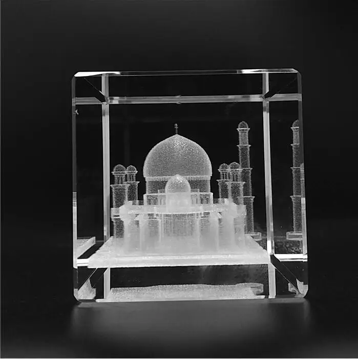 India Reigional Feature Taj Mahal Design 3D Laser Engraving Crystals Block For Souvenir Gifts