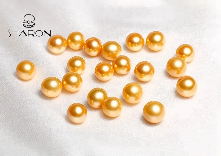 Wholesale Sharon 10-12mm Edison Round Gold Pearls Natural Cultured Freshwater Loose Pearls For Real Pearl Jeweley Making