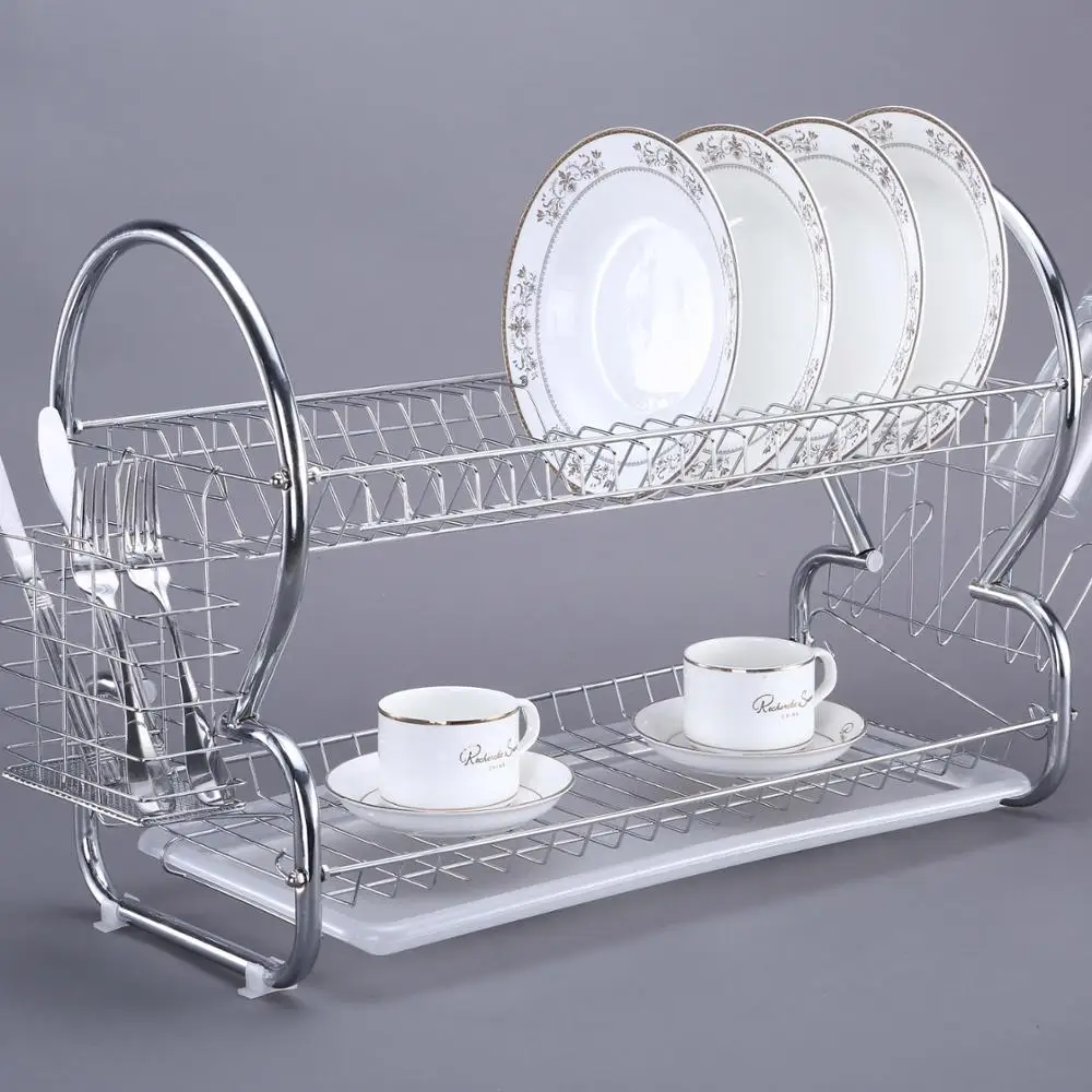 
8 shape Hot selling Stainless Steel 2-Tier Kitchen Dish Rack Dish Drying Rack 