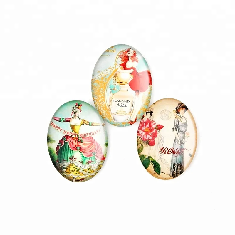 30*40mm Custom Whiteboard Oval Beauty Girls Eiffel Tower Pattern Crystal Glass Souvenir Fridge Magnet For Souvenir