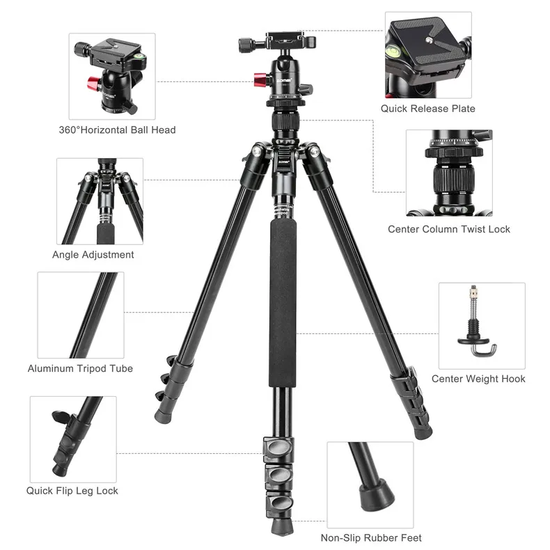 Zomei M6 traveler telescopic dslr tripod professional with quick release mount Monopod