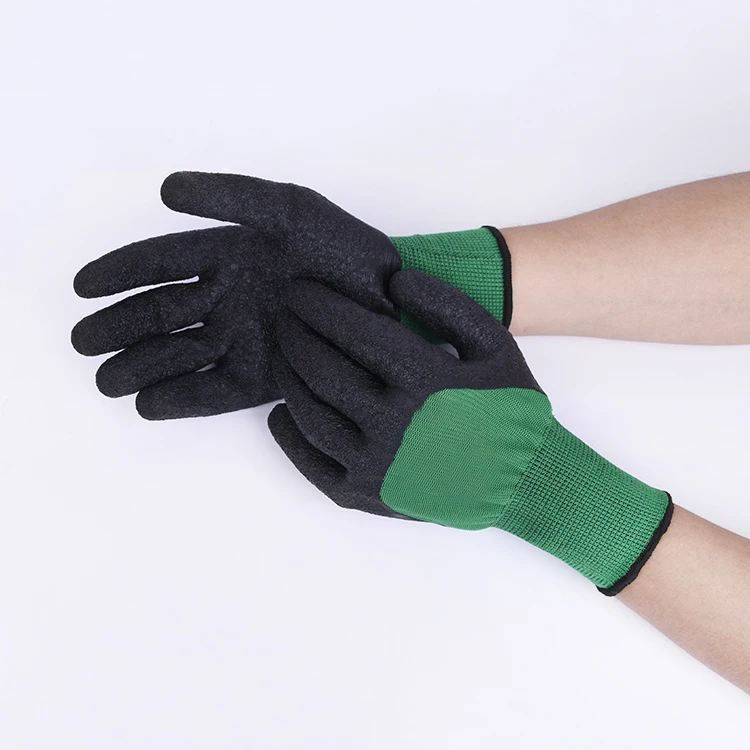 Guantes Guanti 13G Green Polyester Nylon Knitted Latex Crinkle Foam Dipped  Safety Industrial Latex 3/4 Half Coated Work Gloves