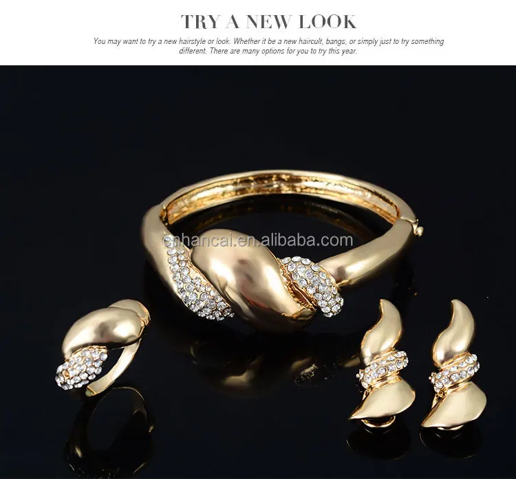 Simple Crystal Ball Bridal Jewelry Sets Dubai Gold Color Plated fashion Wedding Jewelry Necklace Bracelet Earrings Ring Sets