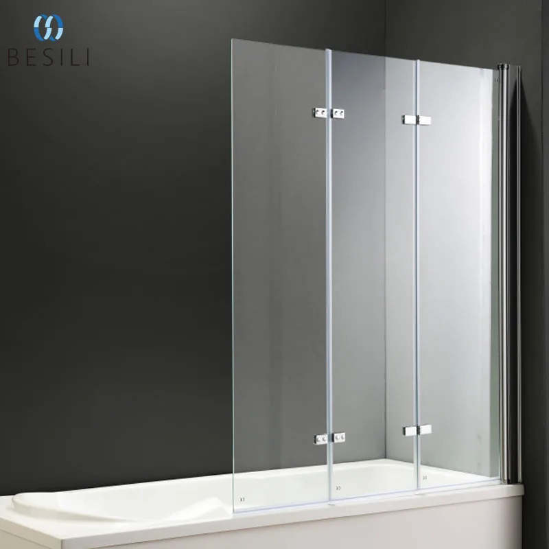 Bathtub partition design glass shower screen over bath P-40