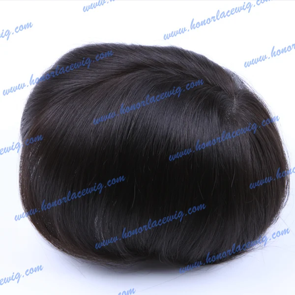 HT3 men toupee 100% human hair black color 100% human remy hair thin poly coating PU on sides mono in center custom size toupee