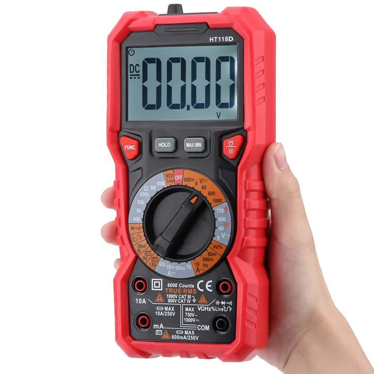 HT118D New Digital Multimeter Handheld AC/DC Voltmeter Ammeter Capacitance HZ Tester with Flashlight Cheap Multimeter