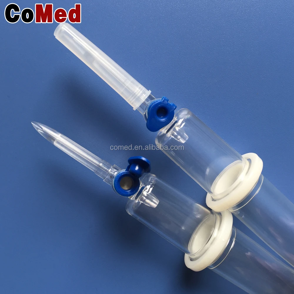 Disposable medicine filter vent air double chamber iv infusion set without needle