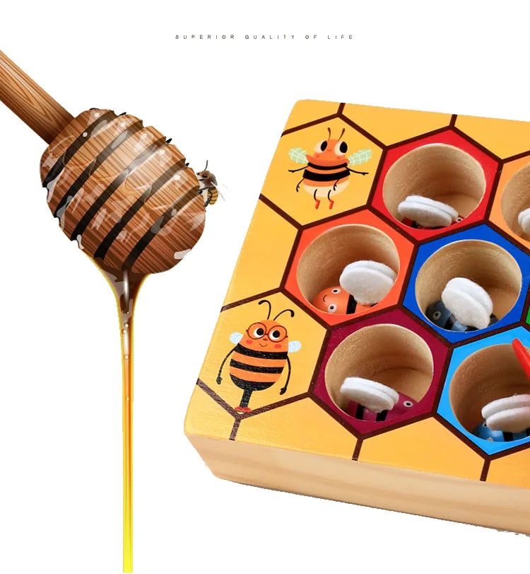 
Wholesale wooden Lovely Bee Hive Toys Matching Game Color Sorting for kids Early Educational Colorful Beehive 