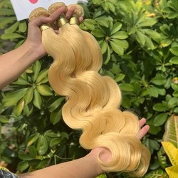 2023 one donor virgin cuticle aligned hair bundles 40 inch blonde hair extensions 613 blonde human hair weave vendor