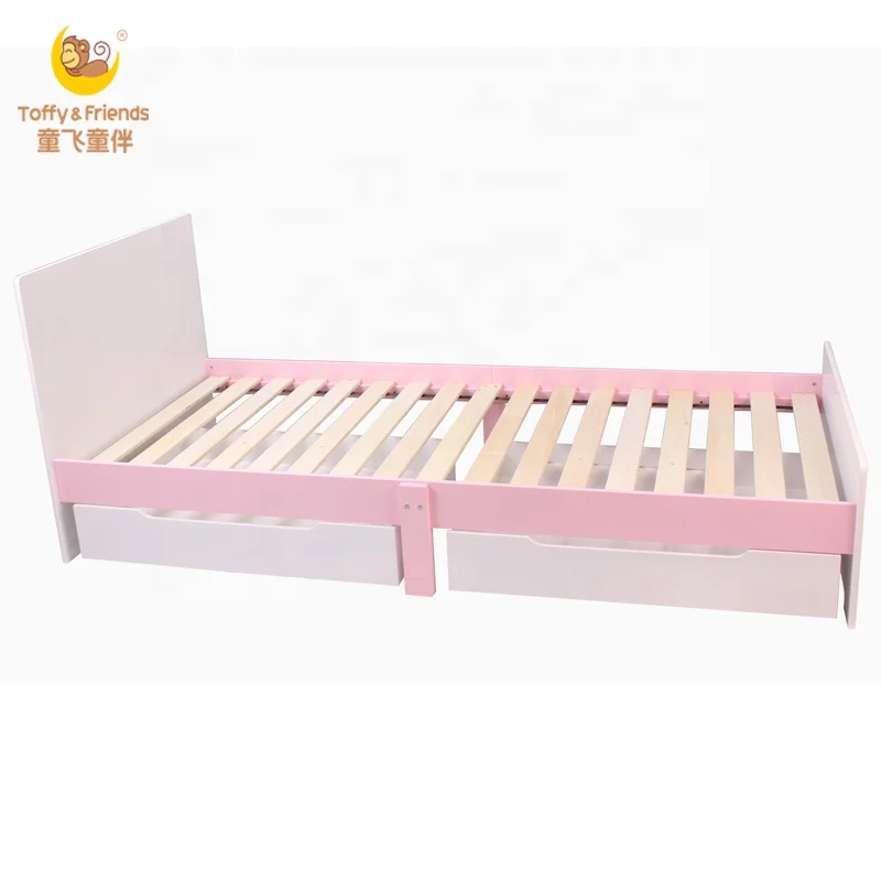 Toffy & Friends Teenager wooden bed girl bed with drawers white pink