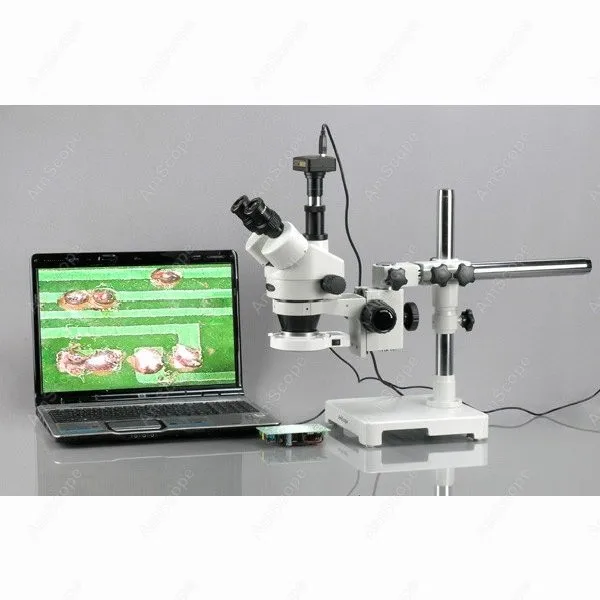 Dental lab AmScope Supplies 3.5X-90X Trinocular LED Boom Stand Stereo Microscope + 5MP Camera