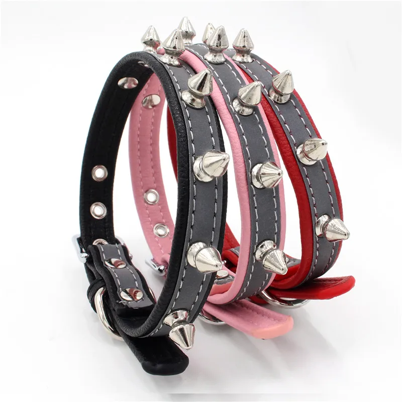 
Adjustable Microfiber Leather Reflective Rivet Dog Collar 