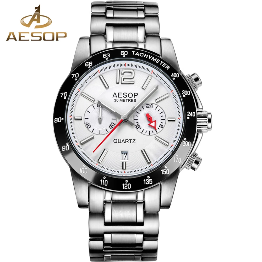 AESOP Fashion Dress Watch Men Sapphire Crystal Quartz Wrist Wristwatch Stainless Steel Male Clock