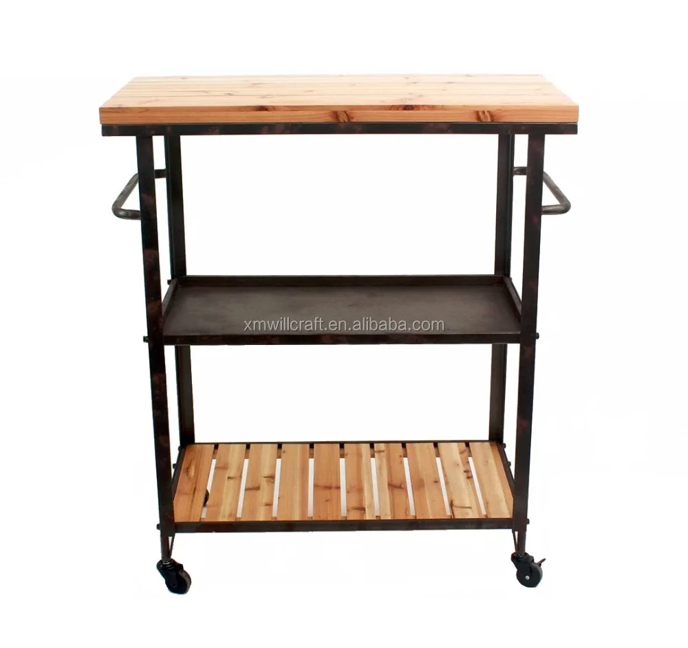 
wooden top metal sliding Kitchen Cart 