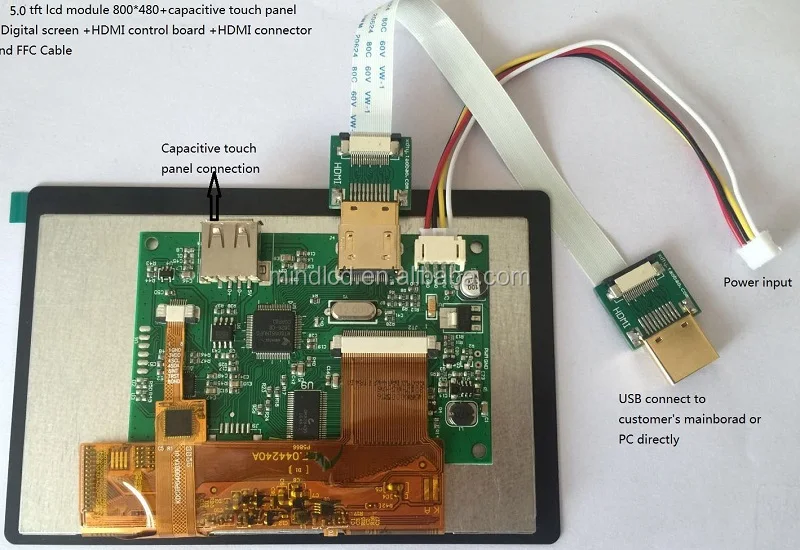 WVGA 5.0 inch IPS tft lcd screen capacitive touch panel control board USB interface display screen