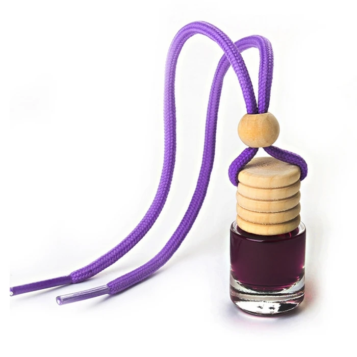 Popular INS Cylindrical Shaped 5ml 10ml Hanging Car Air Freshener Car Perfume Glass Bottle with Wood Cap and Ring