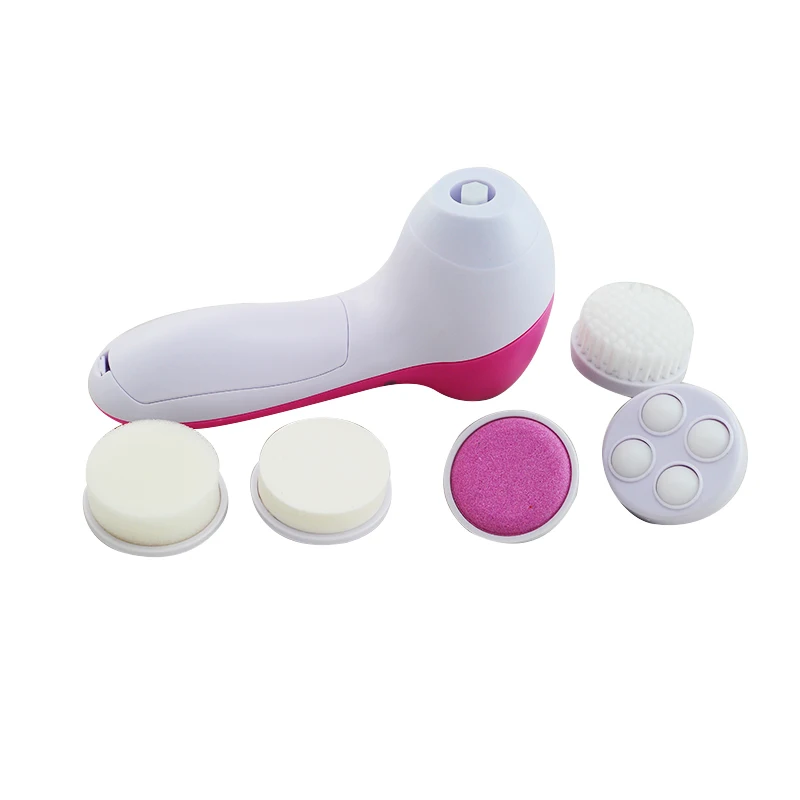 Electric Wash Face Machine Facial Pore Cleaner Body Cleaning Massage Mini Skin Beauty Massager 5 in 1 Battery Color Box