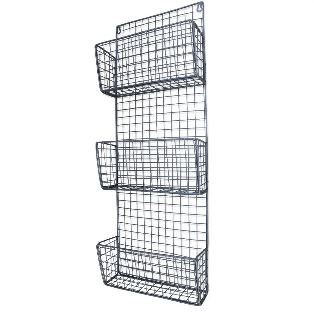 Wall Mount Metal Wire Shelving Industrial Style Basket Magazine Storage Shelves Rack Book Storage Baskets For Sale
