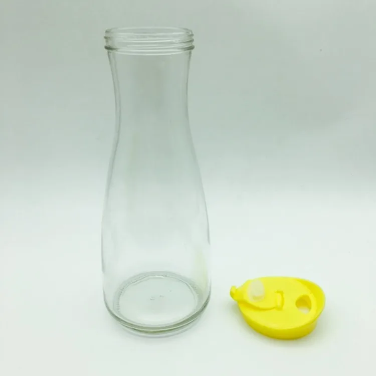 1 L 1000ml  Bpa Free Fruit Juice Preserving Wide Mouth Glass Bottles Plastic Screw Lids
