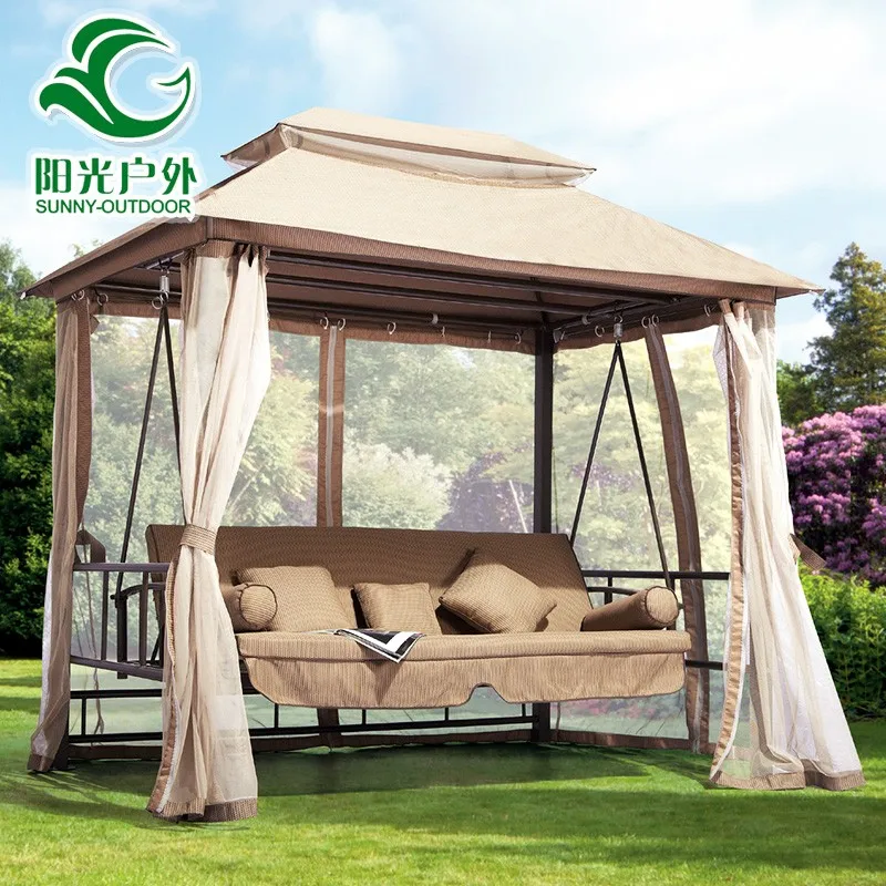 Outdoor patio 3 seats waterproof garden leisure gazebo swing bed
