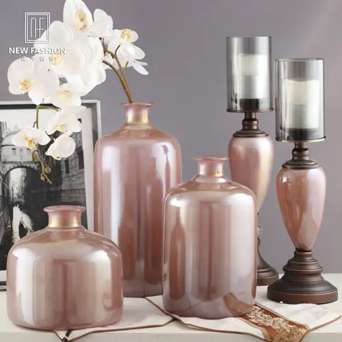 
 Luxury Cylinder Hand Blown Gifts Pink Glass Vases For Wedding centerpieces&Table Decorations  