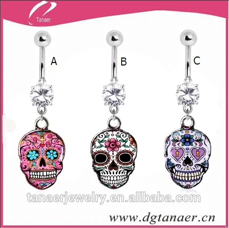 316l хирургическая сталь сахар черепа живота кольцо для живота кольцо ювелирных изделий