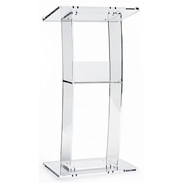 Acrylic Podium / Lectern for Floor, Open Back with Shelf, Curved - Clear