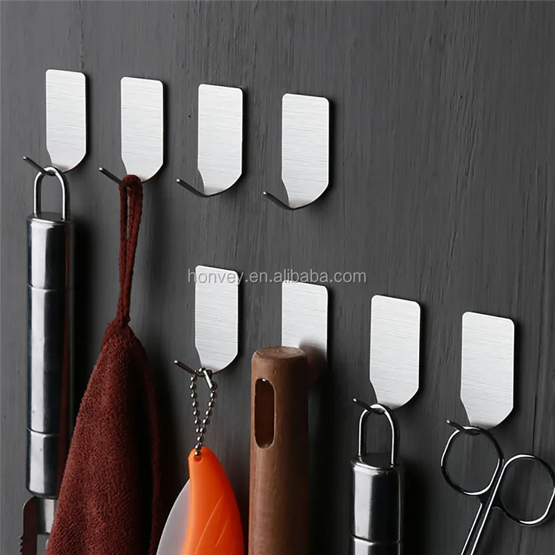 
Hot Sell 8pcs 304 Stainless Steel Self-adhesive Home Kitchen Wall Door Holder Hook Hanger Hanging Coat Hooks 