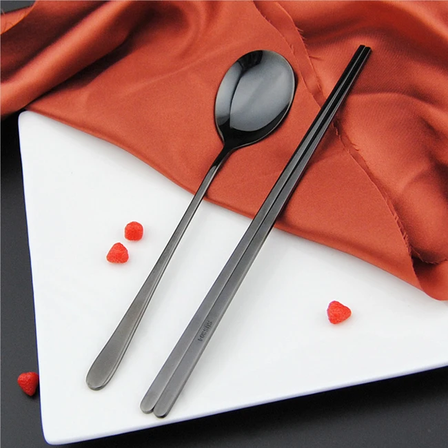 Long Handle SS304 Spoon Chopsticks , Stainless Steel Korean Style Cutlery
