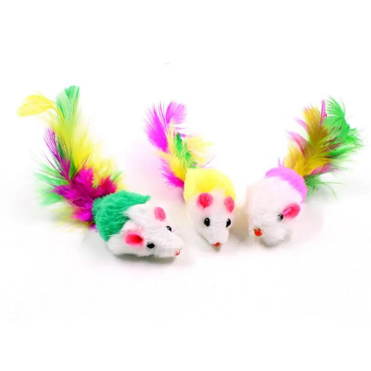 Wholesale Colorful Feather Soft Simulation Plush Pet Cat Mouse Toy