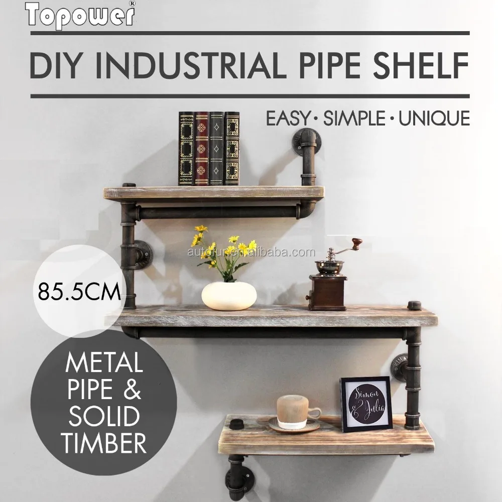 Loft Style Industrial Wooden Steel Pipe Shelving Unit Storage Rack