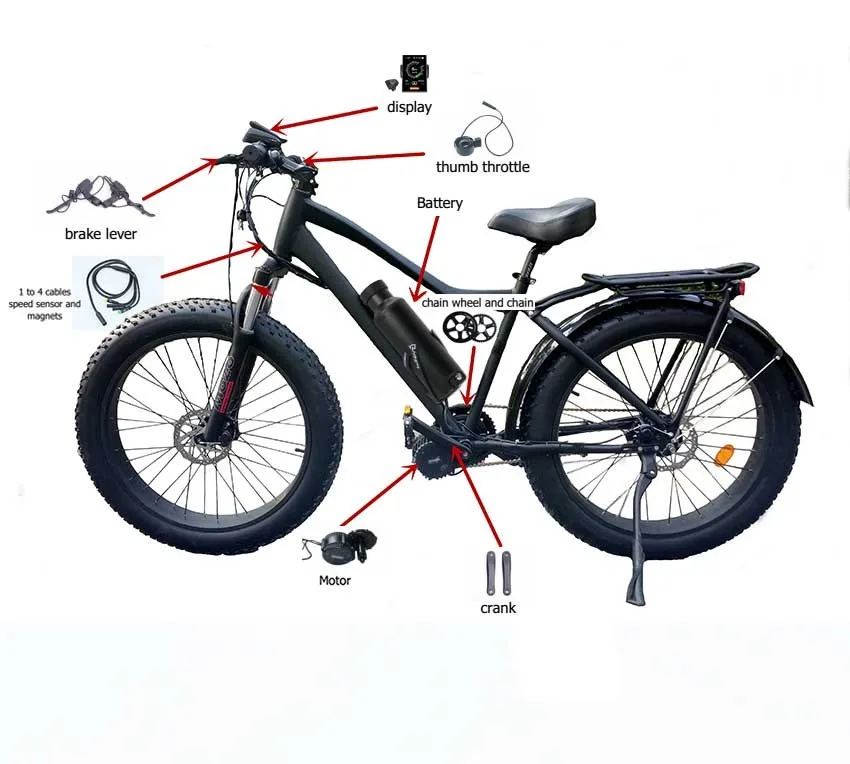Complete BBS01 36v bafang 250w mid drive motor e bike conversion kit with 36v 10.5ah electric bike bottle battery