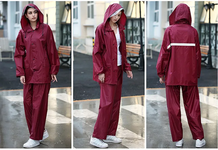 Fashion Hiking Thick Safety Hooded Adult Raincoat Women Red Rain Suit Set For Motorcycle Riders