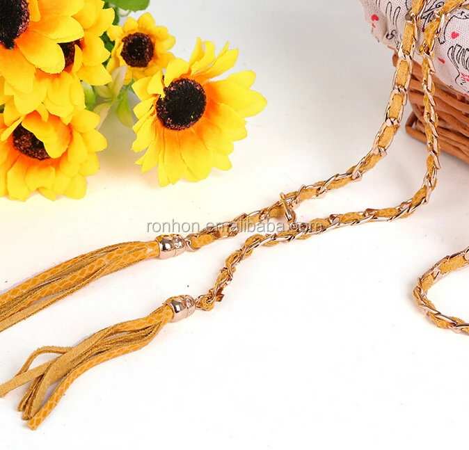 
2017 newest fashion slim ladies PU belt, ladies dressy belt with golden chain 