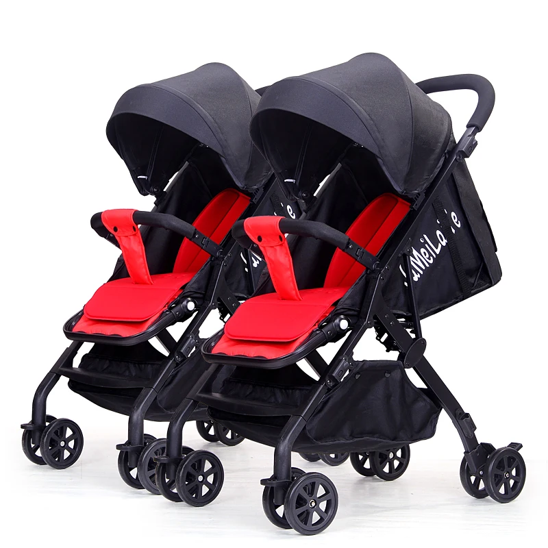 Deluxe Boy & Girl Twins Baby Stroller and Easy Folding Baby Pram