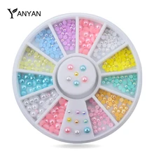 Conjunto de 1 Tamanhos Mix Colorido 3d Half Round Pérola Nail Art Decoração Roda DIY Acessórios de Beleza do Prego
