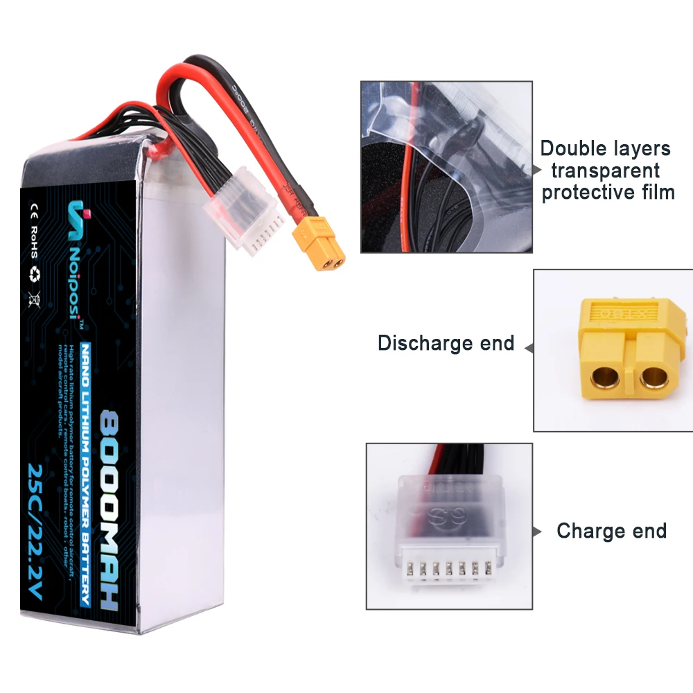 Agricultural Plant Protection UAV Drone Lipo Battery 22.2V 8000mAh with 2S 3S 4S 5S 6S