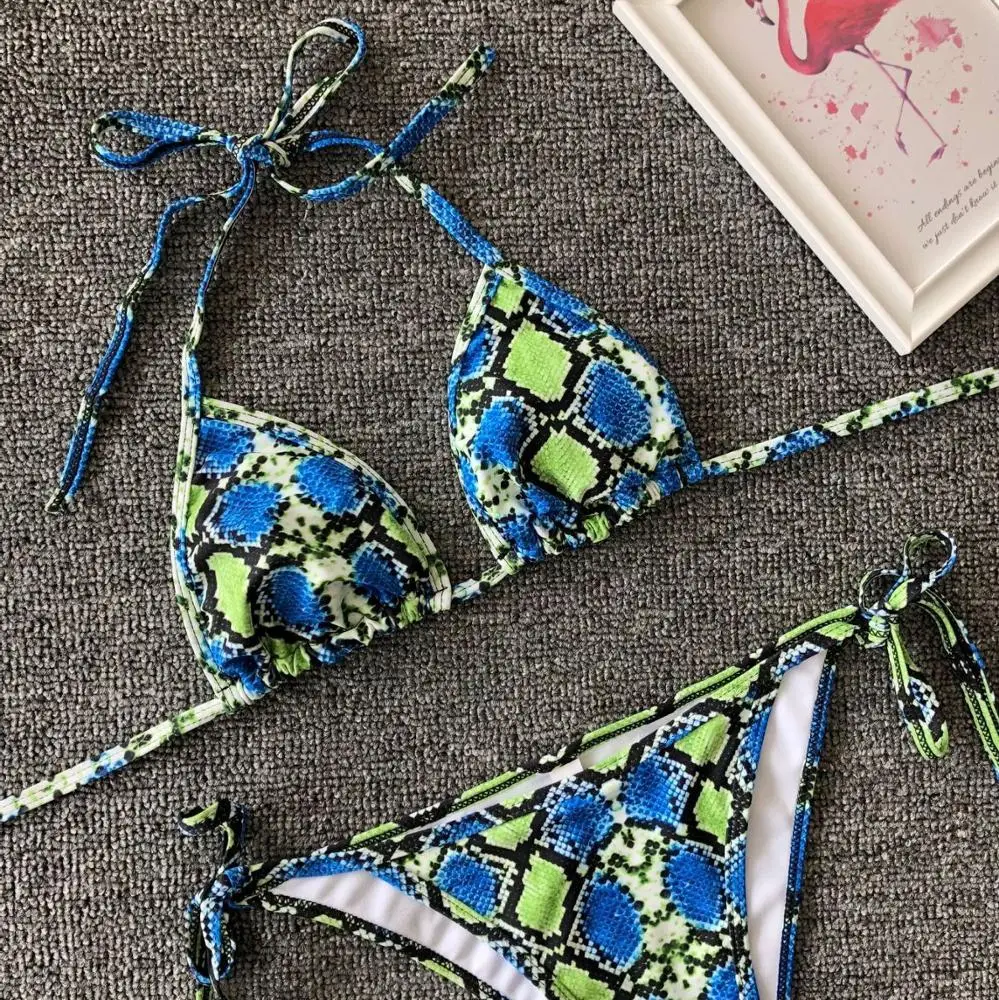2019 Neon Green String Snake Extreme Micro Mini Bikini Girl Swimwear