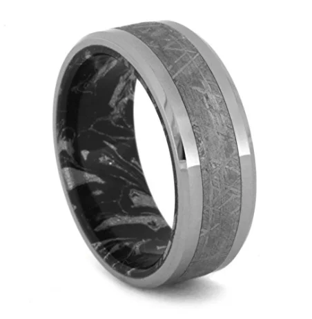 Ювелирные изделия Gentdes, черно-белая инкрустация Mokume и титановое кольцо с метеоритом Gibeon