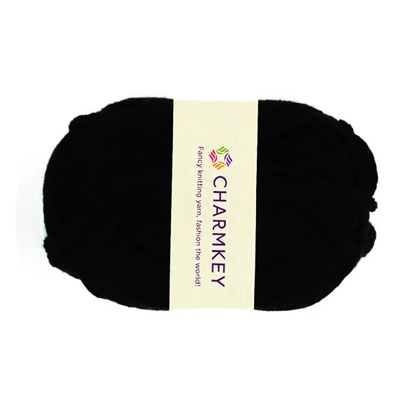 
acrylic ribbon fishnet style knit fancy yarn with pom pom edge 