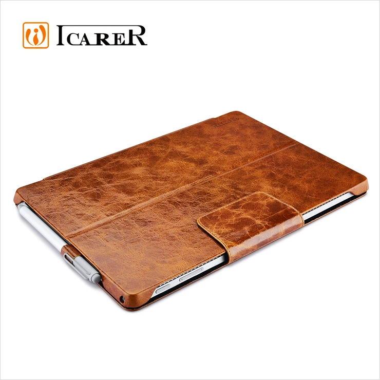 ICARER Custom Logo Genuine Leather Flip Folio Cover Case for Microsoft Surface Pro 4 Sleeve