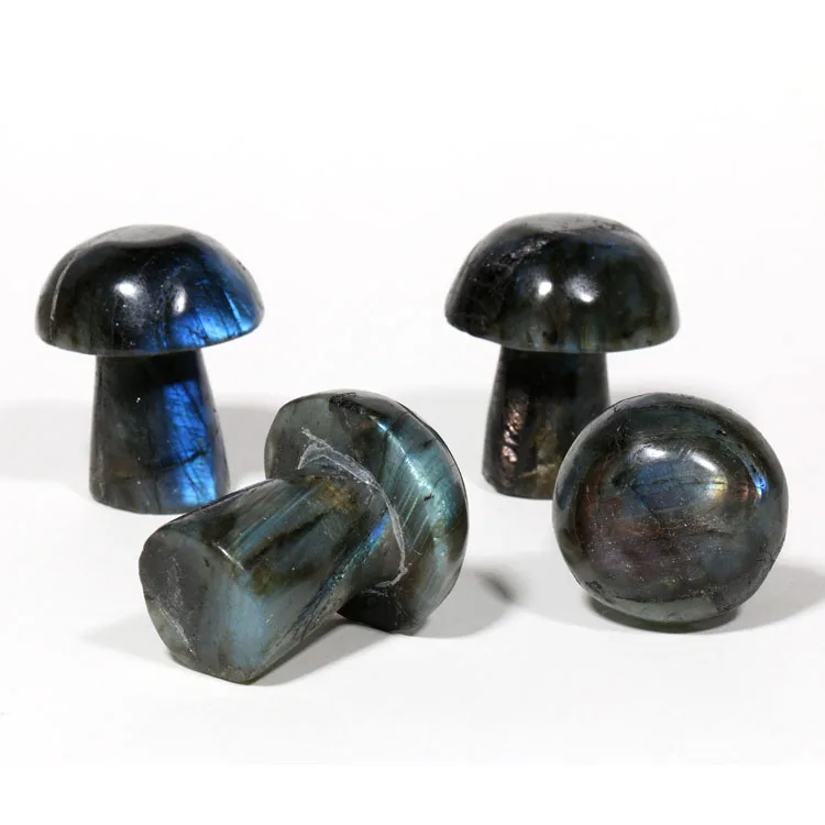 Natural Labradorite Carved Crystal Mushroom Gemstone Mushroom 1 pack contain 10 pieces