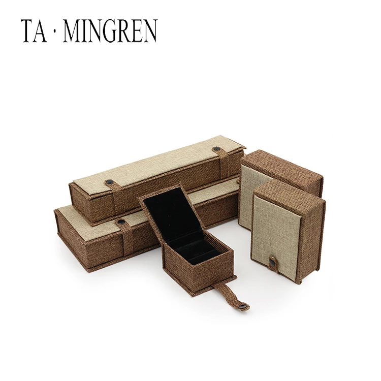 
Hot Sales Custom logo Decorative Linen Wooden Jewelry Ring Box 
