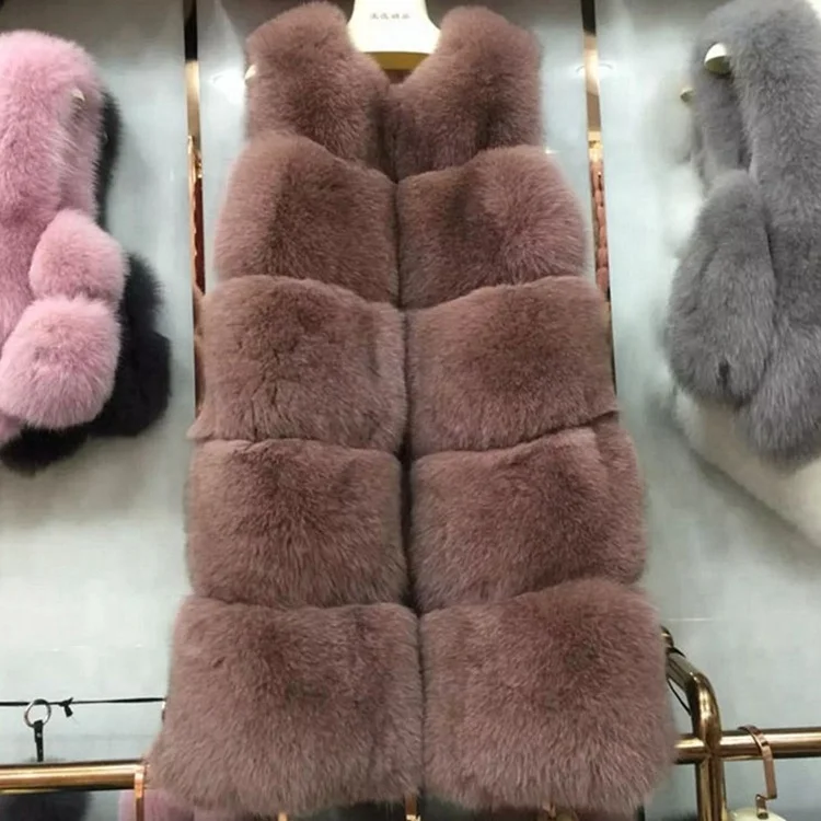 Rabbit fur vest 90 length lady long style coat with low price