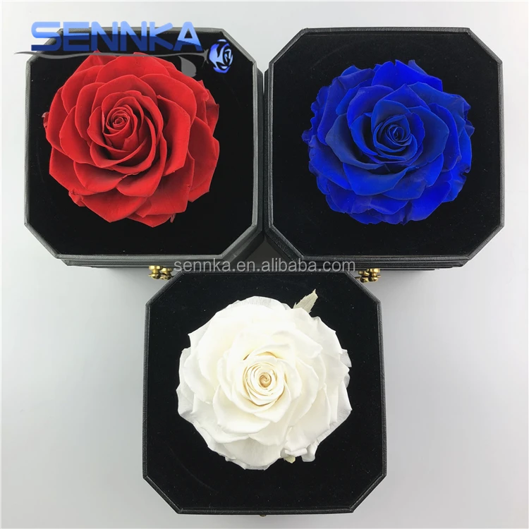 Wholesale Long Life Natural Artificial Flower Big Rose Box 9-10cm Preserved Rose Head for Gift